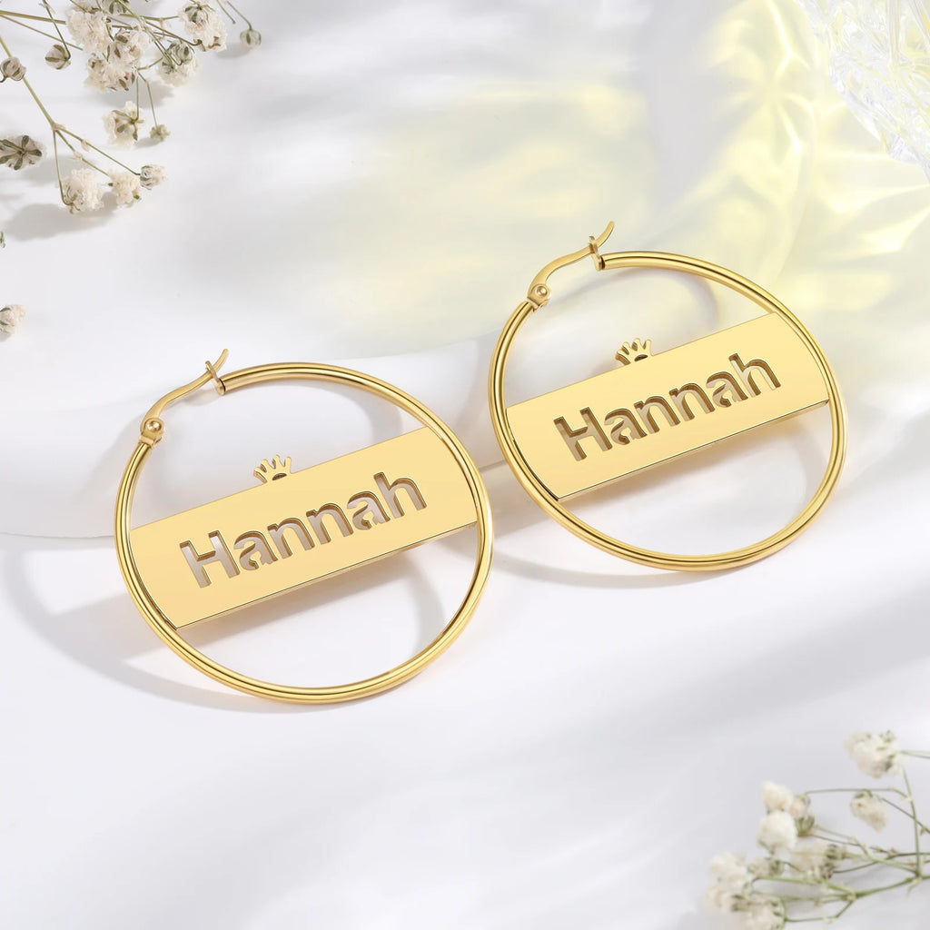 pendientes de acero inoxidable con placa con nombre personalizada para mujer