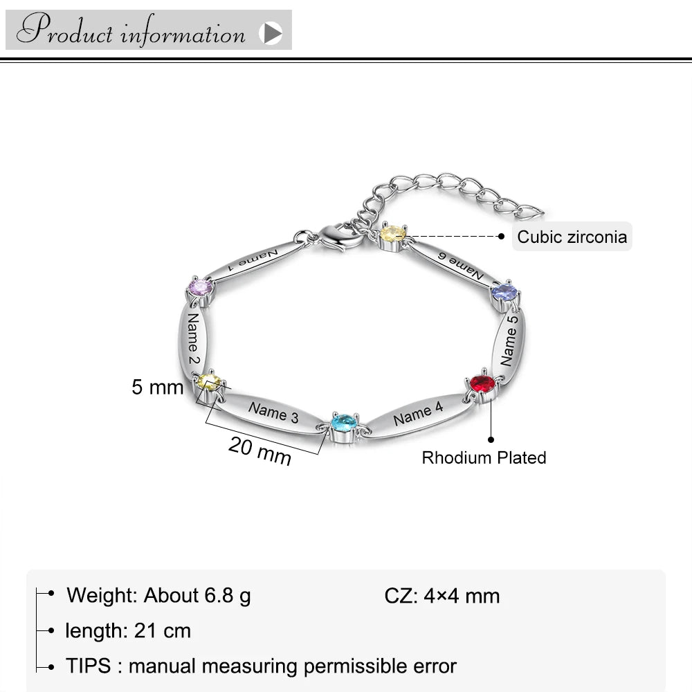 pulsera personalizada con 6 incrustaciones de piedras de nacimiento