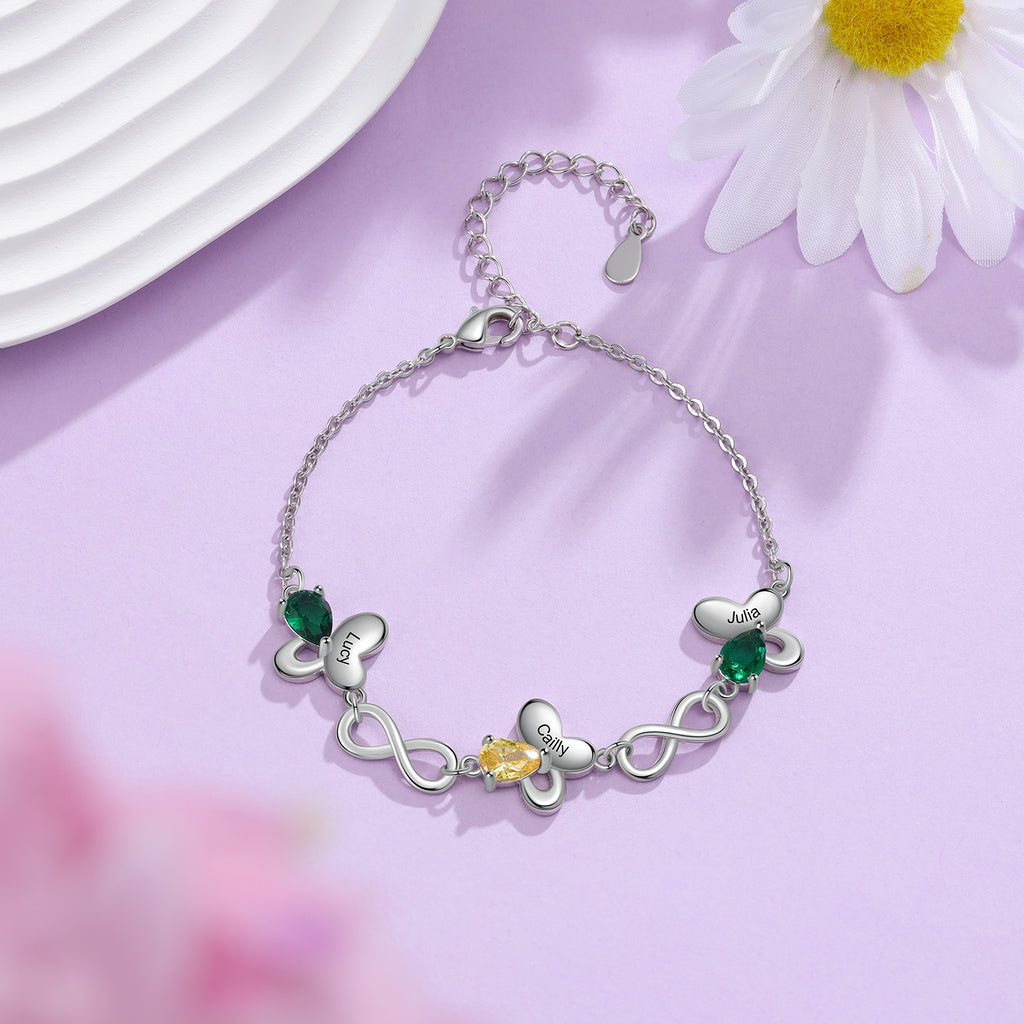 pulsera de mariposa personalizada con incrustaciones de piedra natal