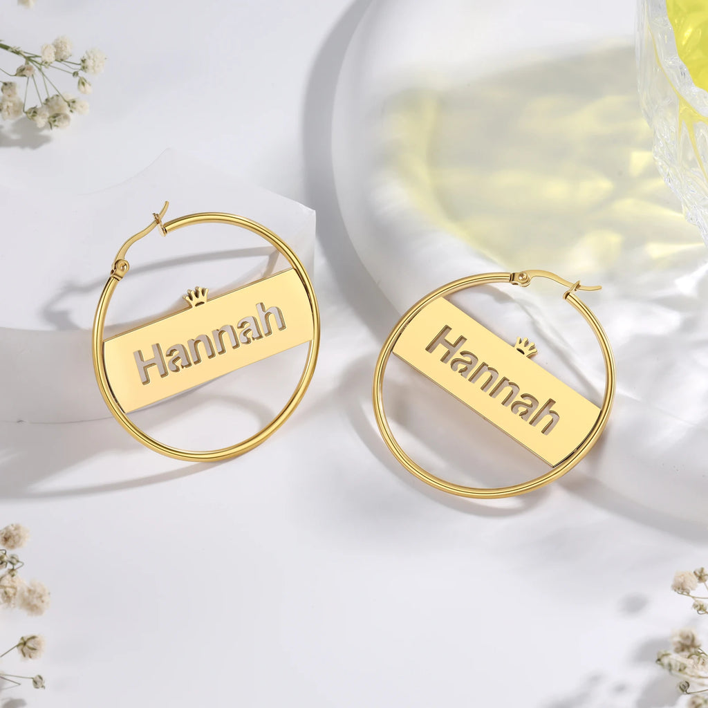 pendientes de acero inoxidable con placa con nombre personalizada para mujer