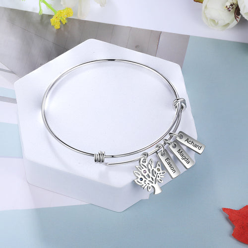Pulsera personalizada de acero inoxidable con etiquetas de nombre grabadas para mujer
