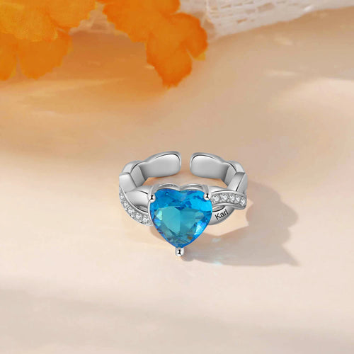 Anillo de piedra natal de corazón personalizado clásico