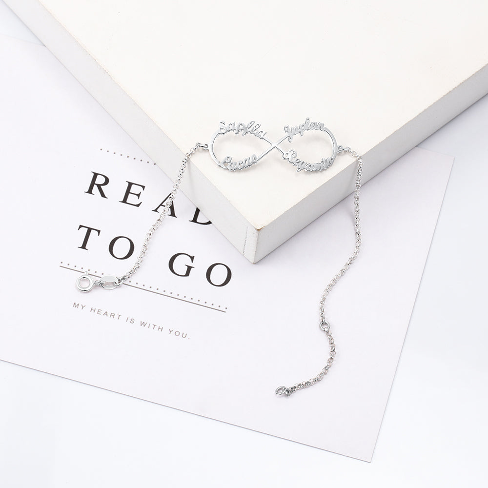 Pulseras de plata de ley 925 personalizadas con nombre infinito para mujer