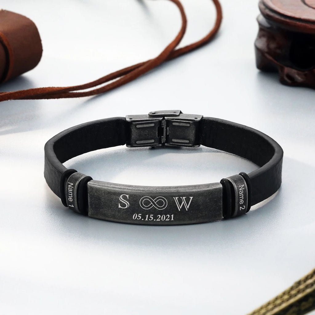 Pulsera de cuero con grabado personalizado para hombre