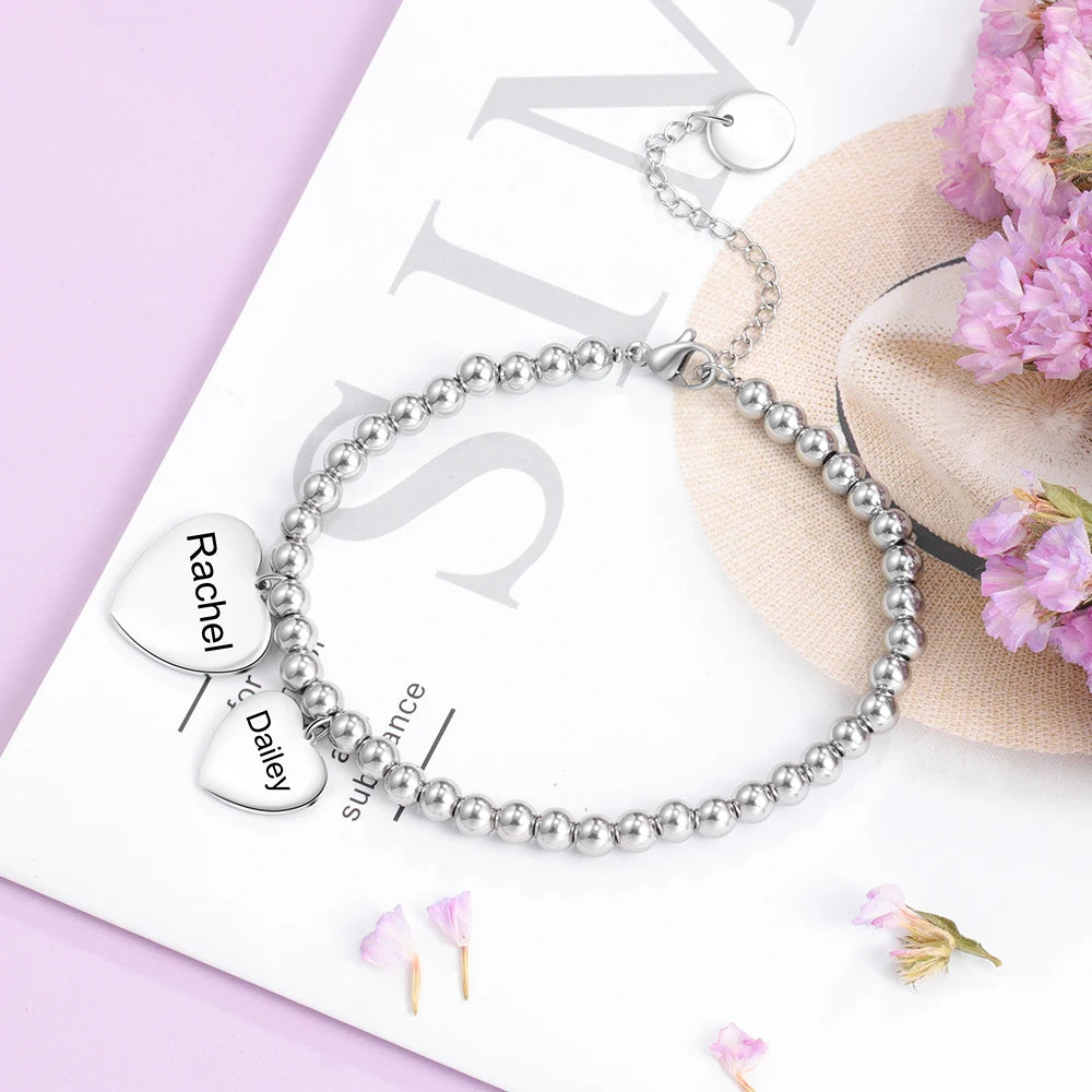 pulsera de cuentas de acero inoxidable con nombre personalizado para mujer