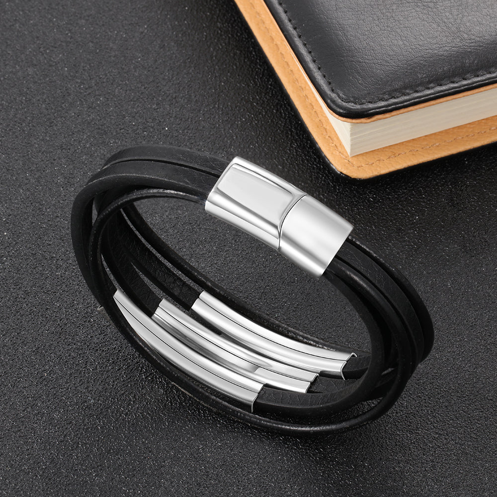 pulsera de cuero de acero inoxidable para hombre