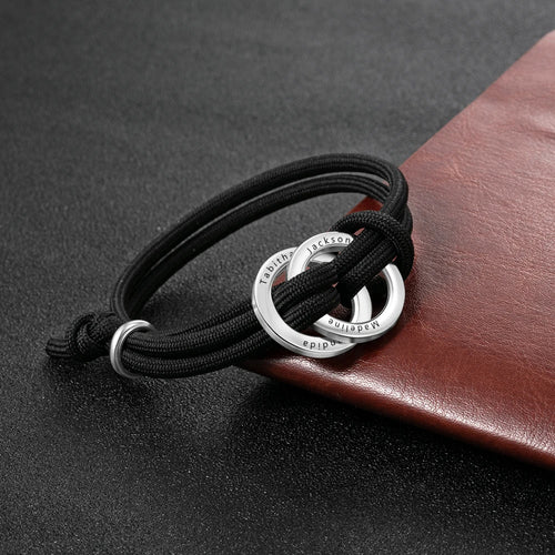 Pulsera de cuerda ajustable de acero inoxidable para hombre