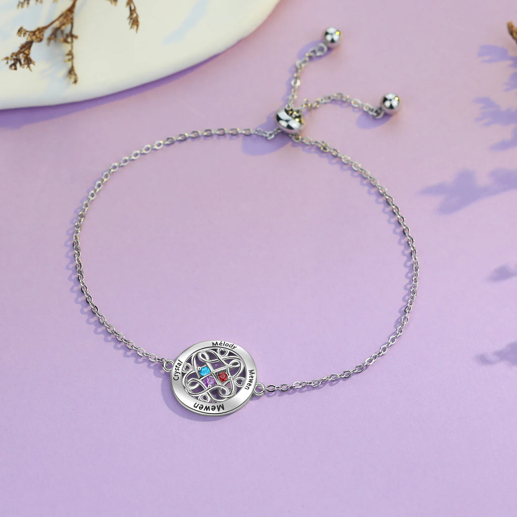 Pulsera de corazón infinito entrelazado personalizable con piedra natal