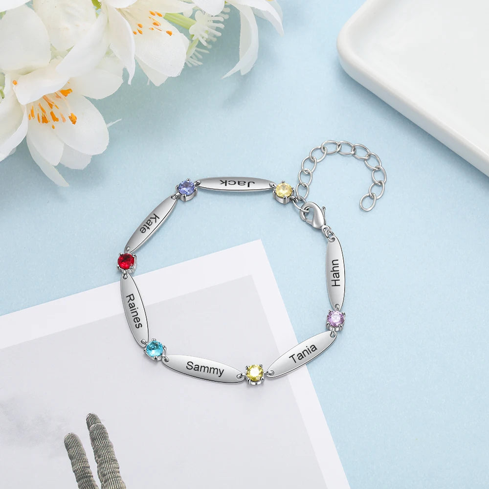 pulsera personalizada con 6 incrustaciones de piedras de nacimiento