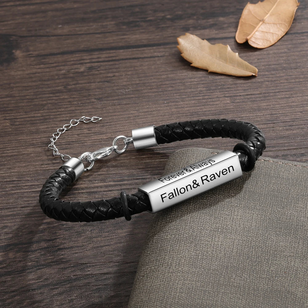 Pulsera personalizada de acero inoxidable con grabado de nombre para hombre