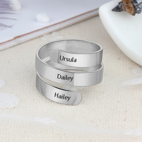 Anillo de acero inoxidable con grabado personalizado para mujer