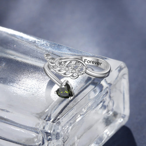 Anillo grabado personalizado de Color plateado con piedra natal de corazón