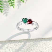 Load image into Gallery viewer, Anillos de piedra natal de 2 corazones personalizados para parejas y mujeres