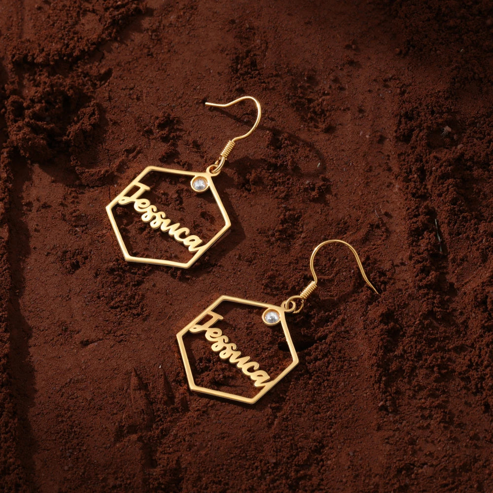 Pendientes hexagonales con nombre personalizado