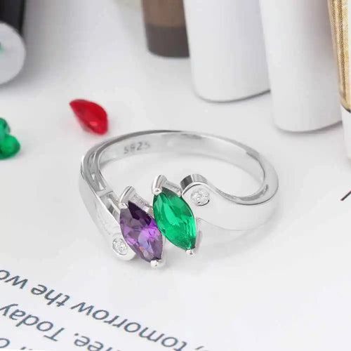 Anillos de plata de ley 925 con 2 nombres para mujer