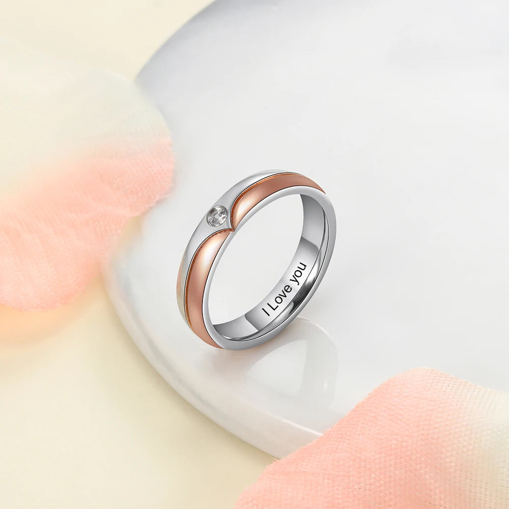 Anillos de acero inoxidable personalizados con circonita para hombres y mujeres