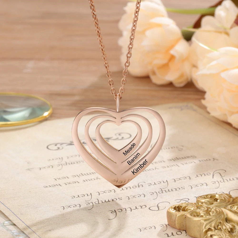 collar con colgante personalizado de 3 corazones para mujer