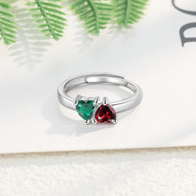 Load image into Gallery viewer, Anillos de piedra natal de 2 corazones personalizados para parejas y mujeres