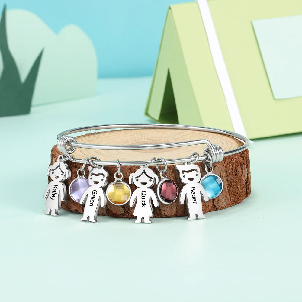 Pulseras y brazaletes con nombre grabado DIY personalizados con dijes de niño y niña