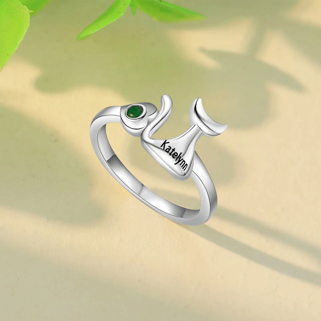 Anillos de gato de piedra natal personalizados para mujer