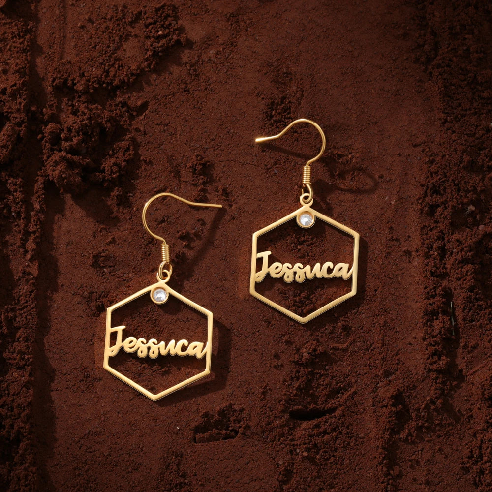 Pendientes hexagonales con nombre personalizado