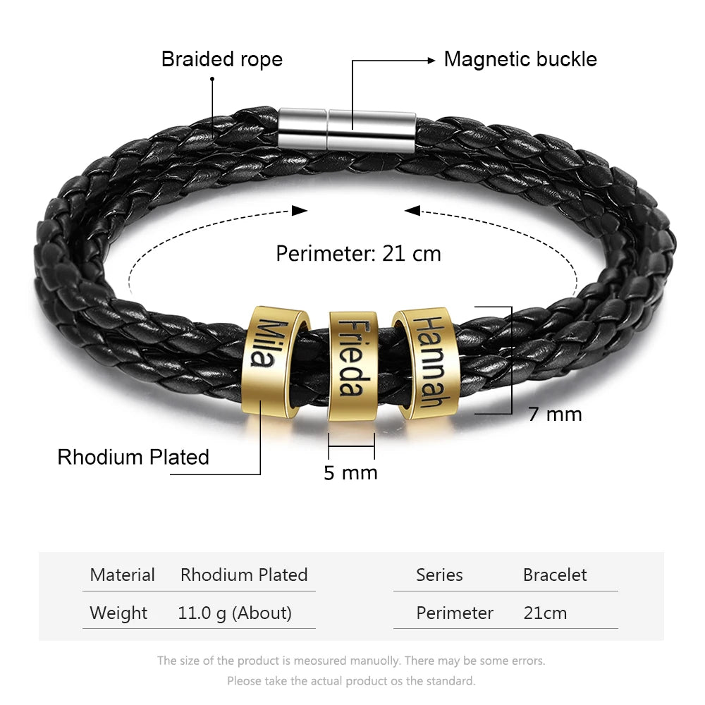 pulsera de cuero multicapa personalizada para hombre