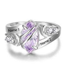 Load image into Gallery viewer, Anillo de piedra natal personalizado para mujer, anillos de amor con grabado de nombre