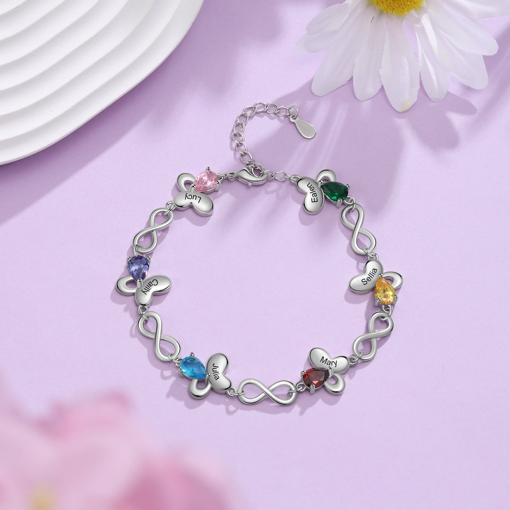 pulsera de mariposa personalizada con incrustaciones de piedra natal