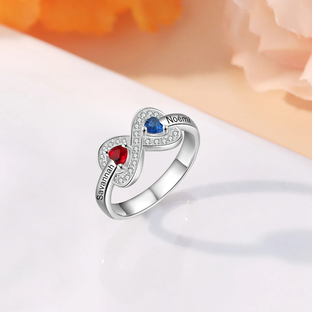 Anillo de amor infinito personalizado con piedra natal para mujer