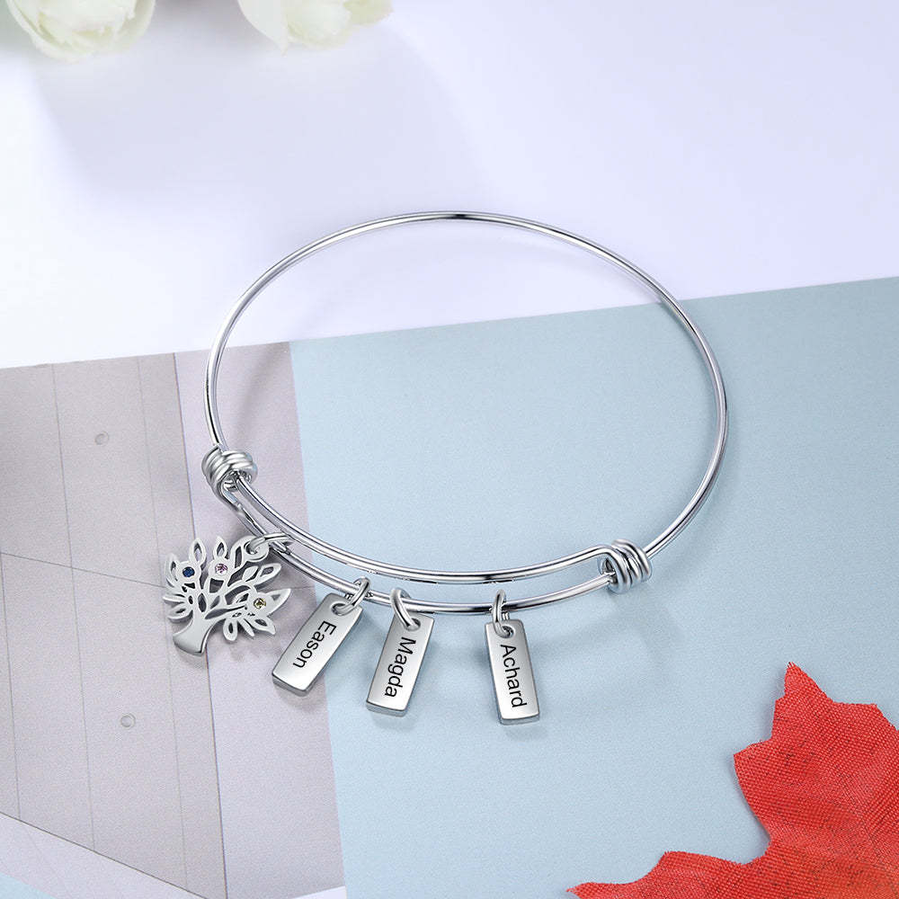 Pulsera personalizada de acero inoxidable con etiquetas de nombre grabadas para mujer