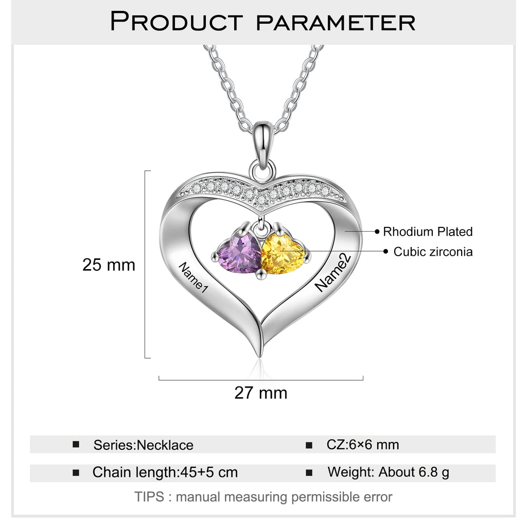 collar de corazón personalizado con grabado de 1-8 nombres