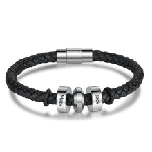 Load image into Gallery viewer, Pulsera de cuero negro de acero inoxidable para hombre