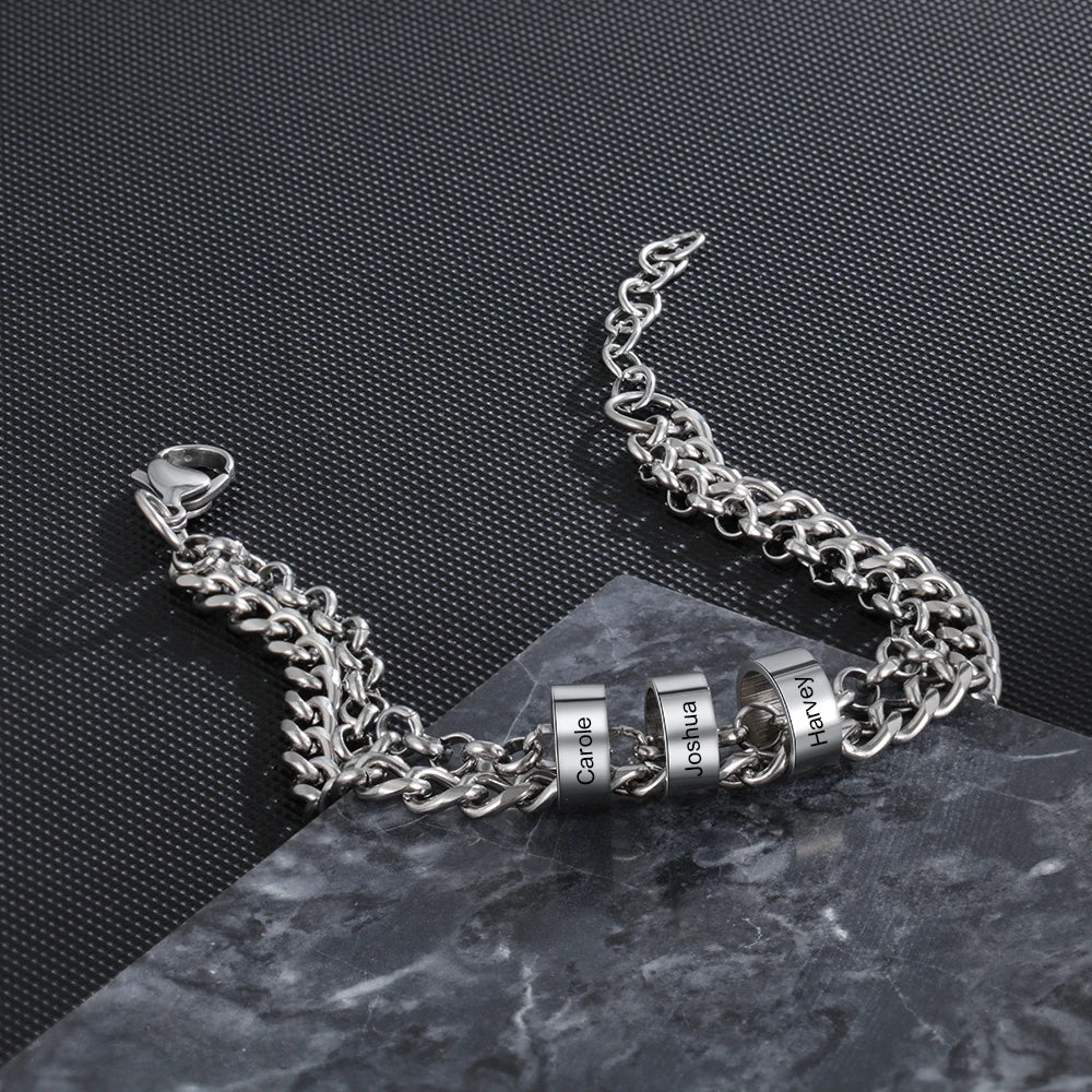 pulsera personalizada de cuentas de acero inoxidable para hombre