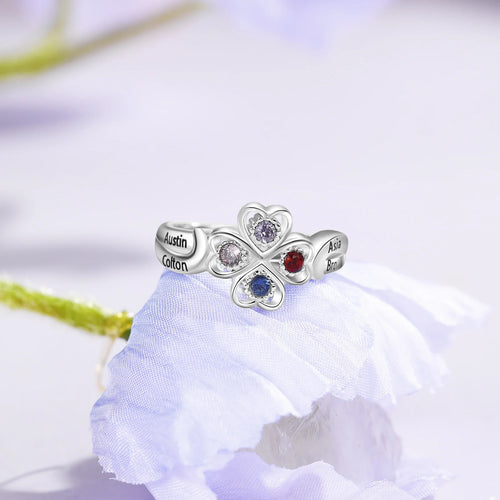 Anillo de flores personalizado con 4 piedras de nacimiento para mujer