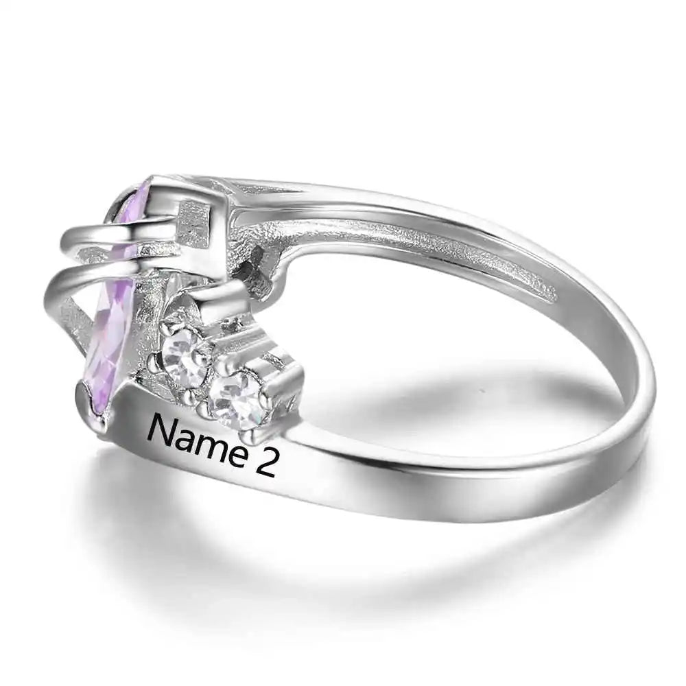 Anillo de piedra natal personalizado para mujer, anillos de amor con grabado de nombre