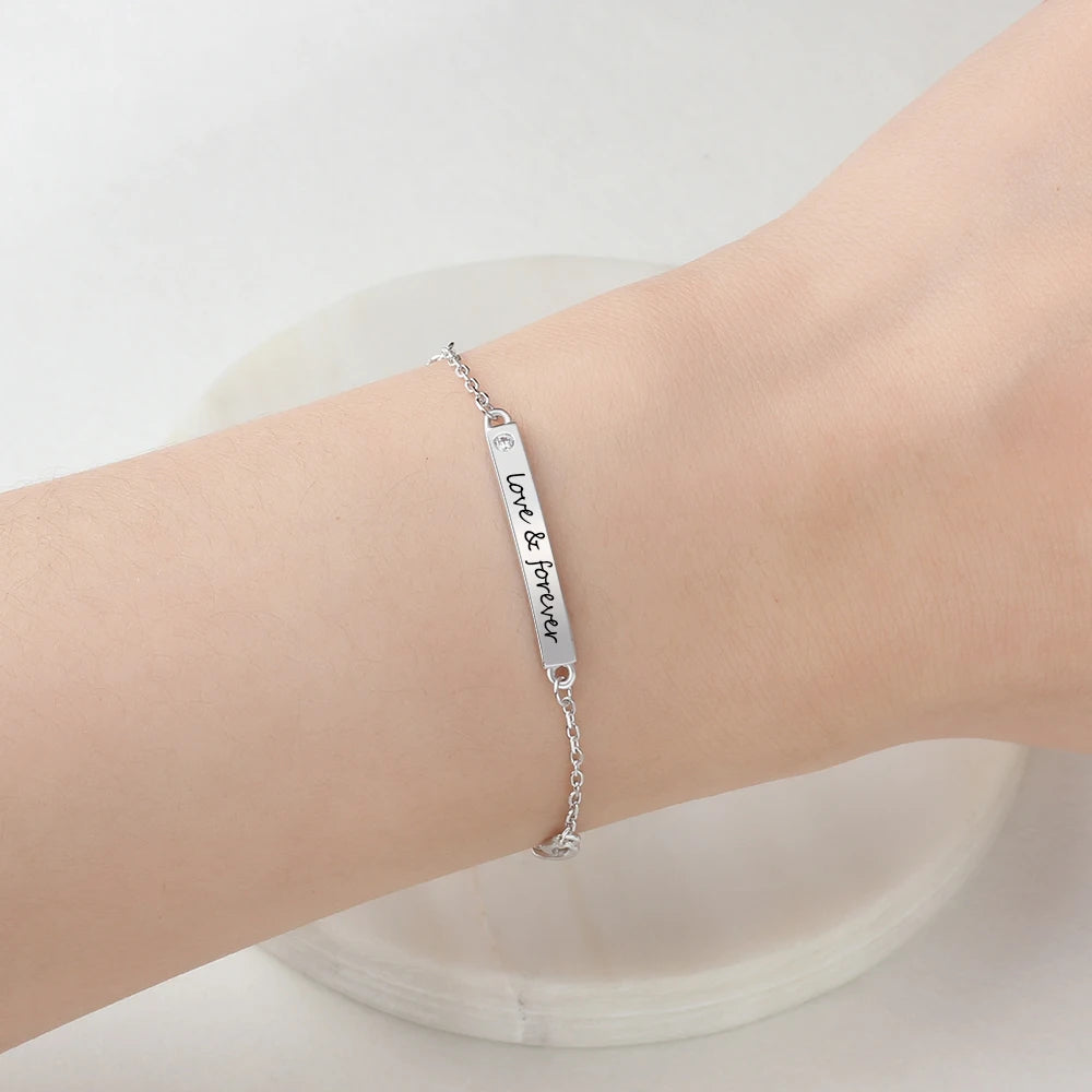 Pulseras personalizadas para mujer, brazaletes con grabado de nombre y barra