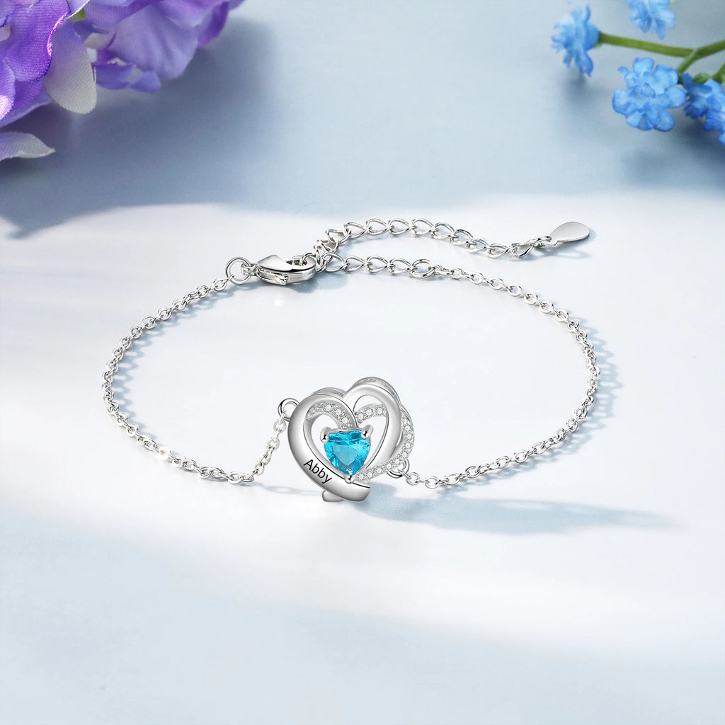 Pulseras con dijes de corazón entrelazado personalizadas para mujer