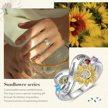 Load image into Gallery viewer, Anillos delicados personalizados con nombre de girasol para mujer