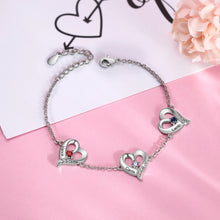 Load image into Gallery viewer, Pulseras personalizadas de varios corazones con piedra natal