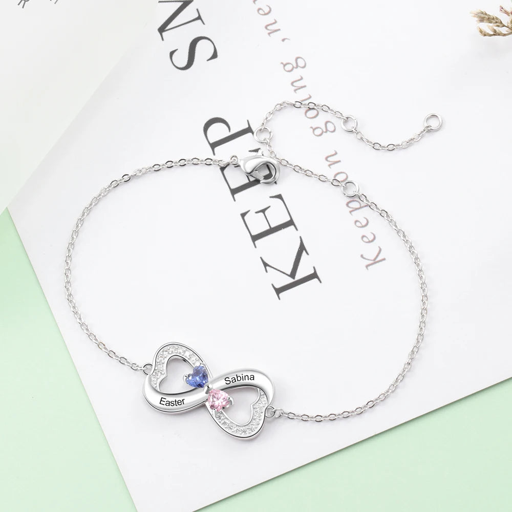 Pulsera Infinity personalizada de Plata de Ley 925 con piedra natal de corazón