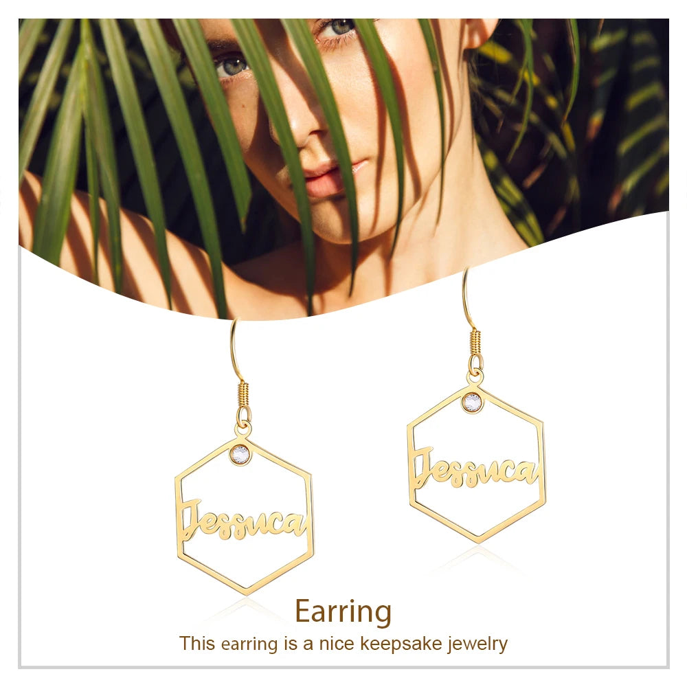 Pendientes hexagonales con nombre personalizado