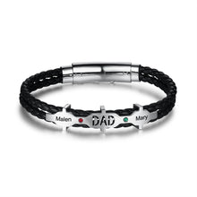 Load image into Gallery viewer, pulsera de piel con 2 piedras de nacimiento para hombre