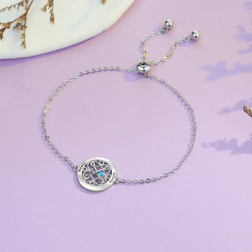 Pulsera de corazón infinito entrelazado personalizable con piedra natal