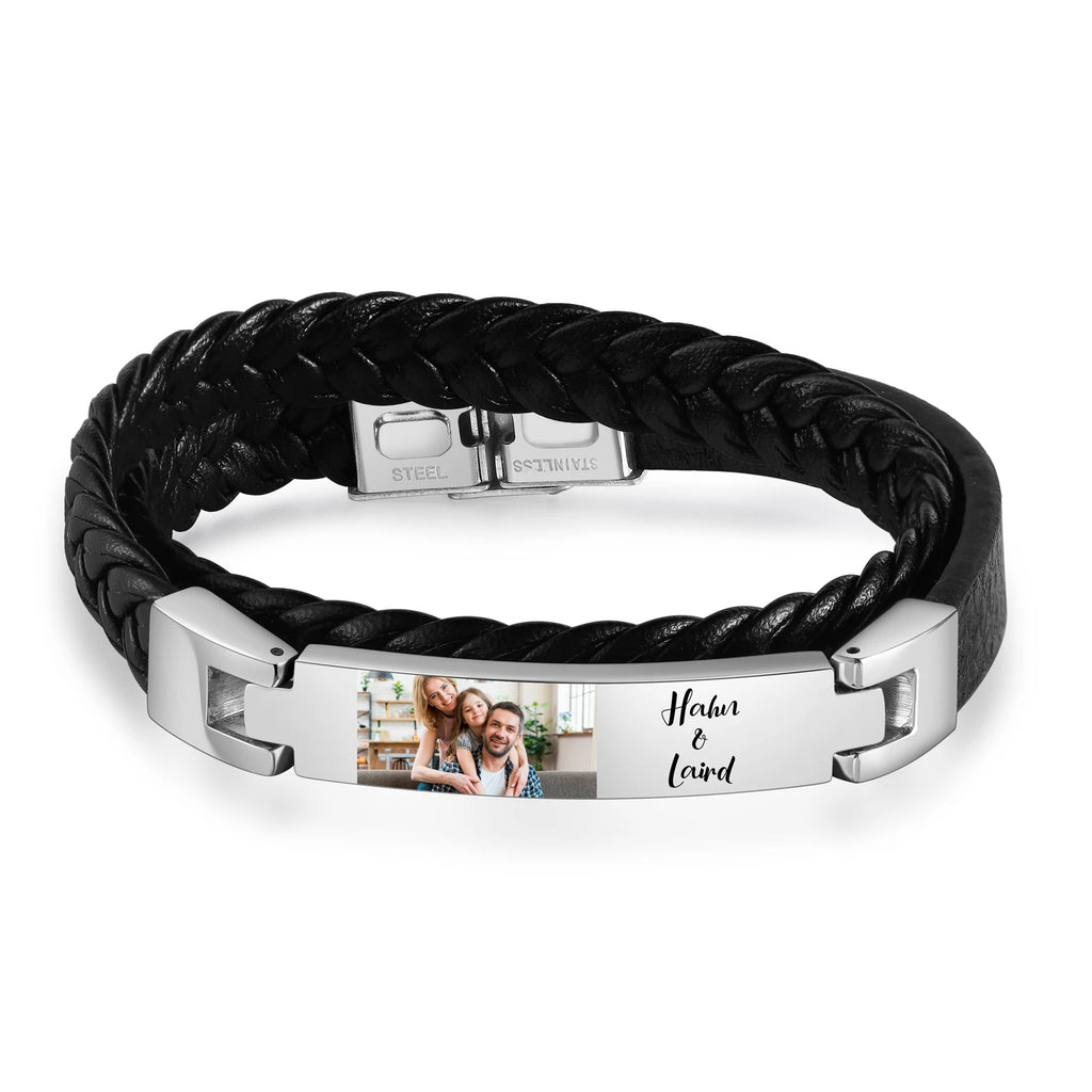 Pulsera de cuero con foto personalizada para hombre