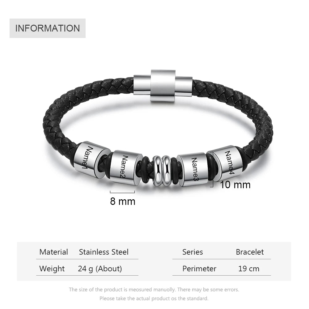 Pulseras de cuero negro personalizadas para hombre