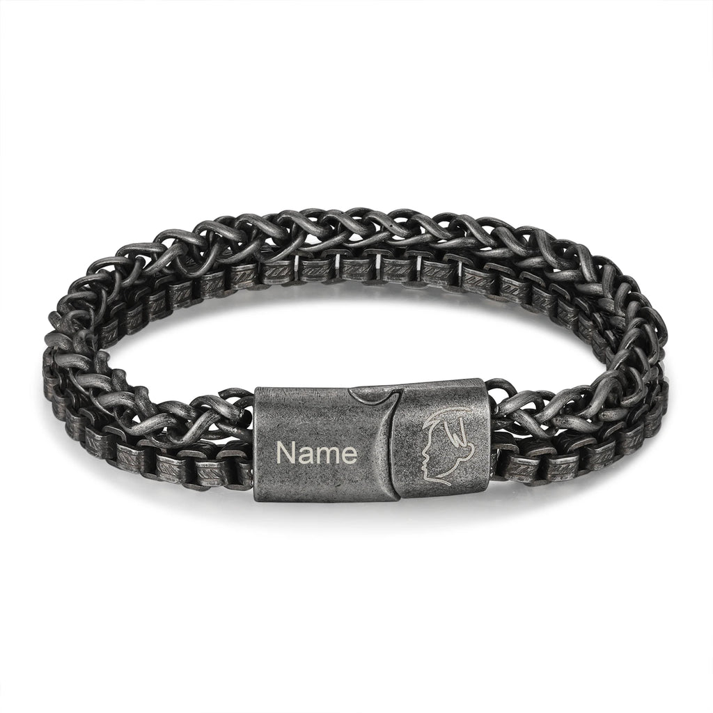 Pulsera de cadena de doble eslabón con grabado de nombre personalizado para hombre