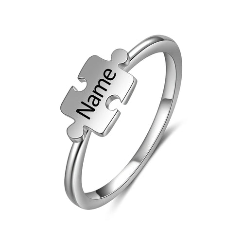 Anillo de rompecabezas con grabado personalizado para mujer