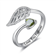 Load image into Gallery viewer, Anillo grabado personalizado de Color plateado con piedra natal de corazón