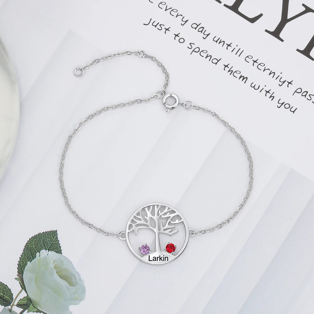 Pulsera personalizada con grabado del árbol de la vida para mujer