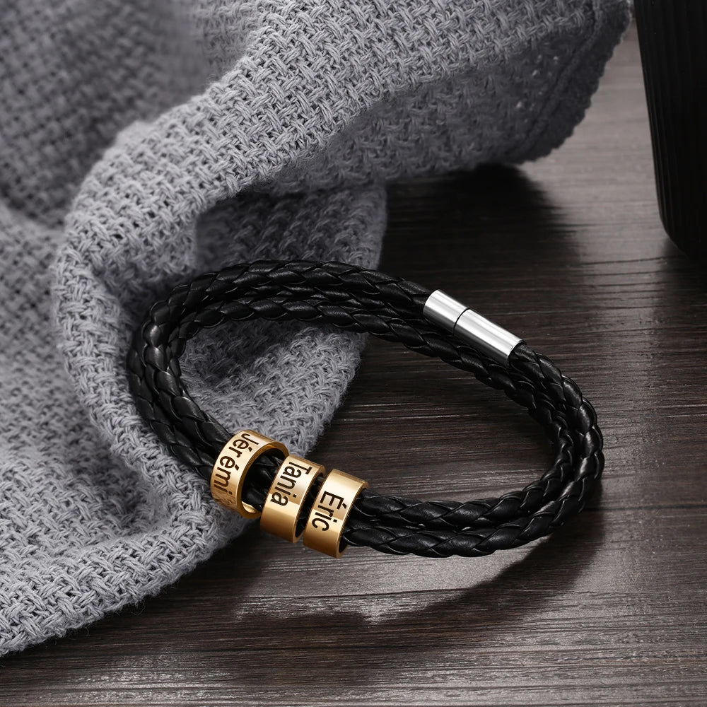 pulsera de cuero multicapa personalizada para hombre